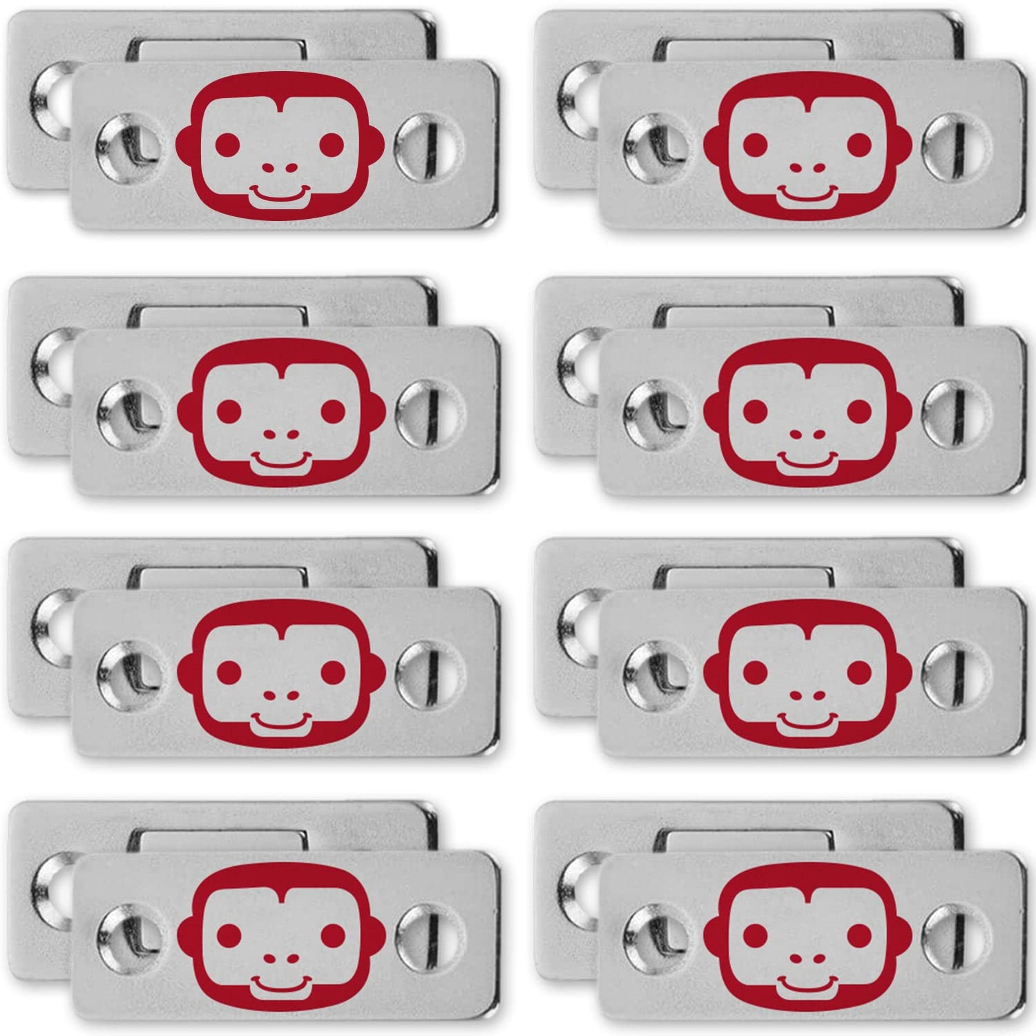 RUBY Monkey Magnets AS-SEEN-ON-TV, Ultra-Thin Magnetic Plates Keep It All Shut, Fast and Easy Installation, Just Peel & Stick, Slim Design Fits Virtually Anywhere, Cabinets, Drawers & More, 8 Sets