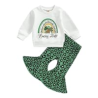 Toddler Baby Girl St Patricks Day Outfits Lucky Babe Long Sleeve Sweatshirt Green Flared Pants Set 2Pcs Clothes Set