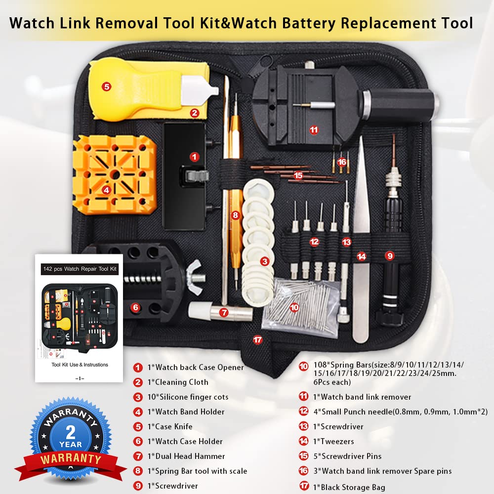 Watch Repair Kit, GLDCAPA Professional Watch Battery Replacement Kit, Watch Repair Tools with Carrying Case, Watch Link Removal Tool Kit, Watch Case Opener, Watch Press Set with 42pcs Watch Battery