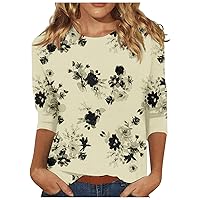 Women's 3/4 Sleeve Tops Fashion Daily Versatile Casual O-Neck Three Quarter Printed Top Tops