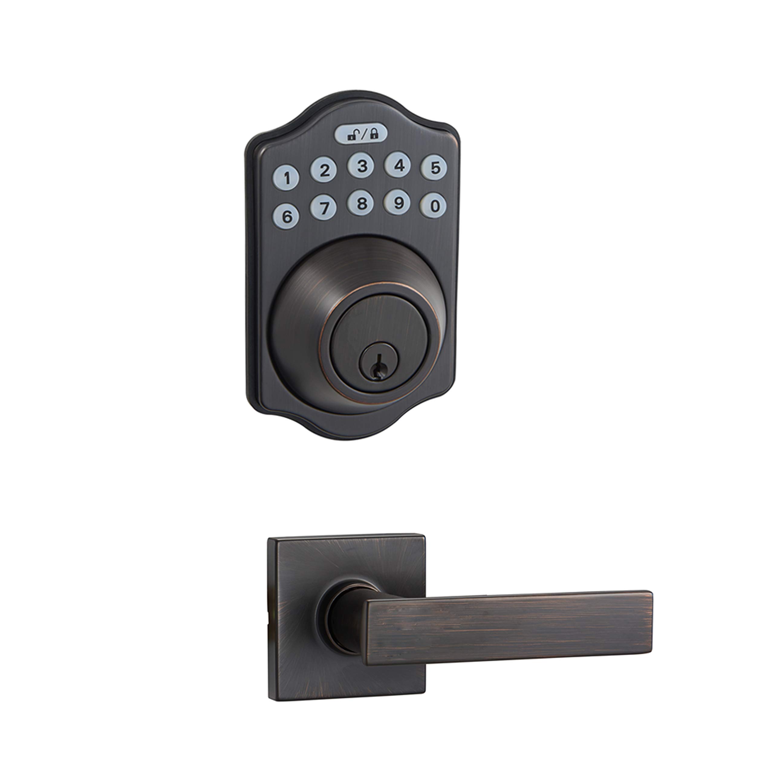 Amazon Basics Traditional Electronic Keypad Deadbolt Door Lock with Passage Lever - Oil Rubbed Bronze