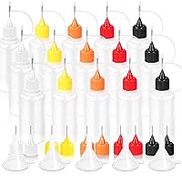 YGDZ 15pcs Precision Tip Applicator Bottles, 30ml 5 Colors Needle Fine Tip Squeeze Glue Applicator Bottles, 10pcs Needle Tips, 5pcs Mini Funnel for Quilling Craft Paint Ink