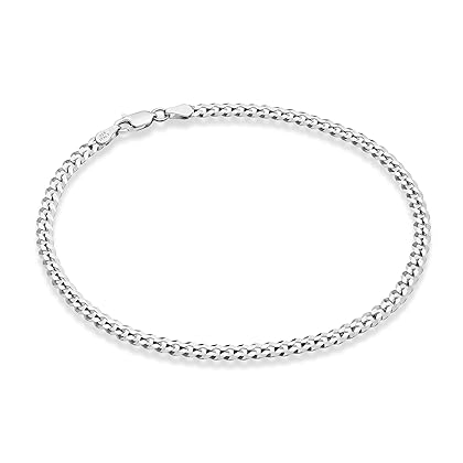 Miabella Solid 925 Sterling Silver Italian 3.5mm Diamond Cut Cuban Link Curb Chain Anklet for Women, Made in Italy