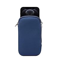 Neoprene Cell Phone Pouch Soft Elastic Shockproof Mobile Phone Case+Necklace Lanyard Crossbody Sleeve for iPhone 12 Pro Max XS, Samsung Galaxy Note 20 Ultra A51 A72 LG V50 V40 ThinQ (Navy Blue)