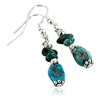 $60Tag Certified Silver Navajo Hook Turquoise Native American Earrings 18056 Made By Loma Siiva