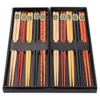 Wooden Japanese Chopsticks Gift Set, BENBO 10 Pairs Natural Wood Chopstick Set with Boxes Hand-Carved Wood Reusable Classic Minimalism Chinese Korean Bamboo Chop Stick