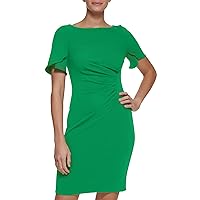 DKNY Women's S/S Button Sleeve Sheath with Side Ruch