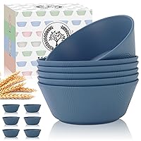 Homienly Wheat Straw Bowls - 36 Oz Cereal Bowls Sets 6 Unbreakable Dinnerware, Microwave Safe Bowls and Dishwasher Safe Bowls, Alternative for Plastic Bowls, Snack Bowls, Soup Bowls (Navy Blue)