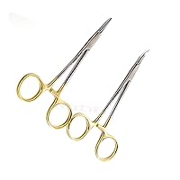 Premium German Stainless- Set of 2 PCS Gold Handle Mosquito Locking HEMOSTAT Forceps Straight + Curved 5