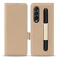 ONNAT-Genuine Leather Case for Samsung Galaxy Z Fold 5 Magnetic Closure Wallet Cover with Card Holder and Pen Slot (Grey)