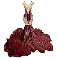 Prom Dresses Beaded Applique Tassels Pageant Sleeveless Mermaid Celebrity Velvet Evening Dress