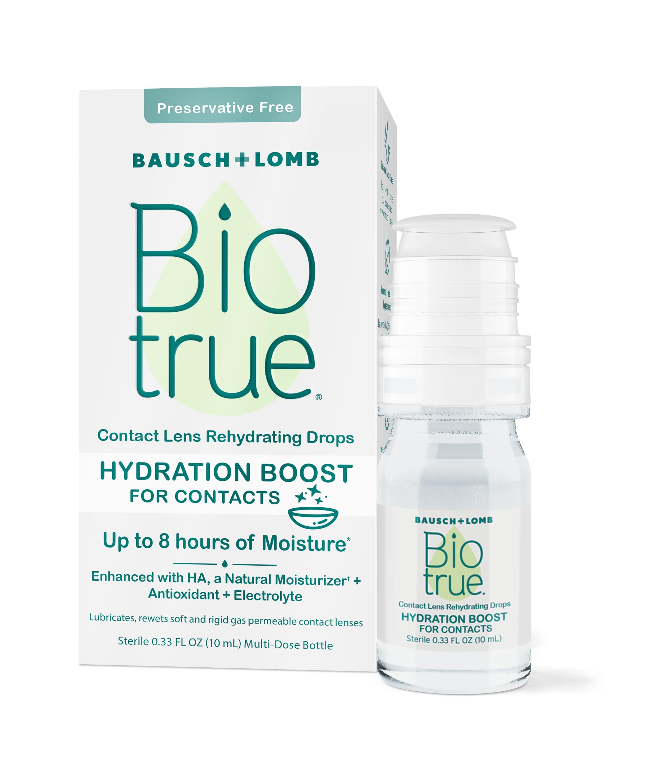 Biotrue Hydration Boost Rehydrating Contact Lens Drops from Bausch + Lomb, Hydrating, Preservative Free, Naturally Inspired, 0.33 FL Oz (10 mL)