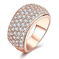 Uloveido Women's Gold Plated Wide Eternity Wedding Band Simulated Diamond Cluster Rings Cubic Zirconia Pave Setting CR002
