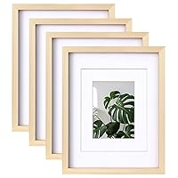 Egofine 11x14 Picture Frames Natural Wood Frames with Plexiglass, Display Pictures 5x7/8x10 with Mat or 11x14 Without Mat Set of 4 for Tabletop and Wall Mounting