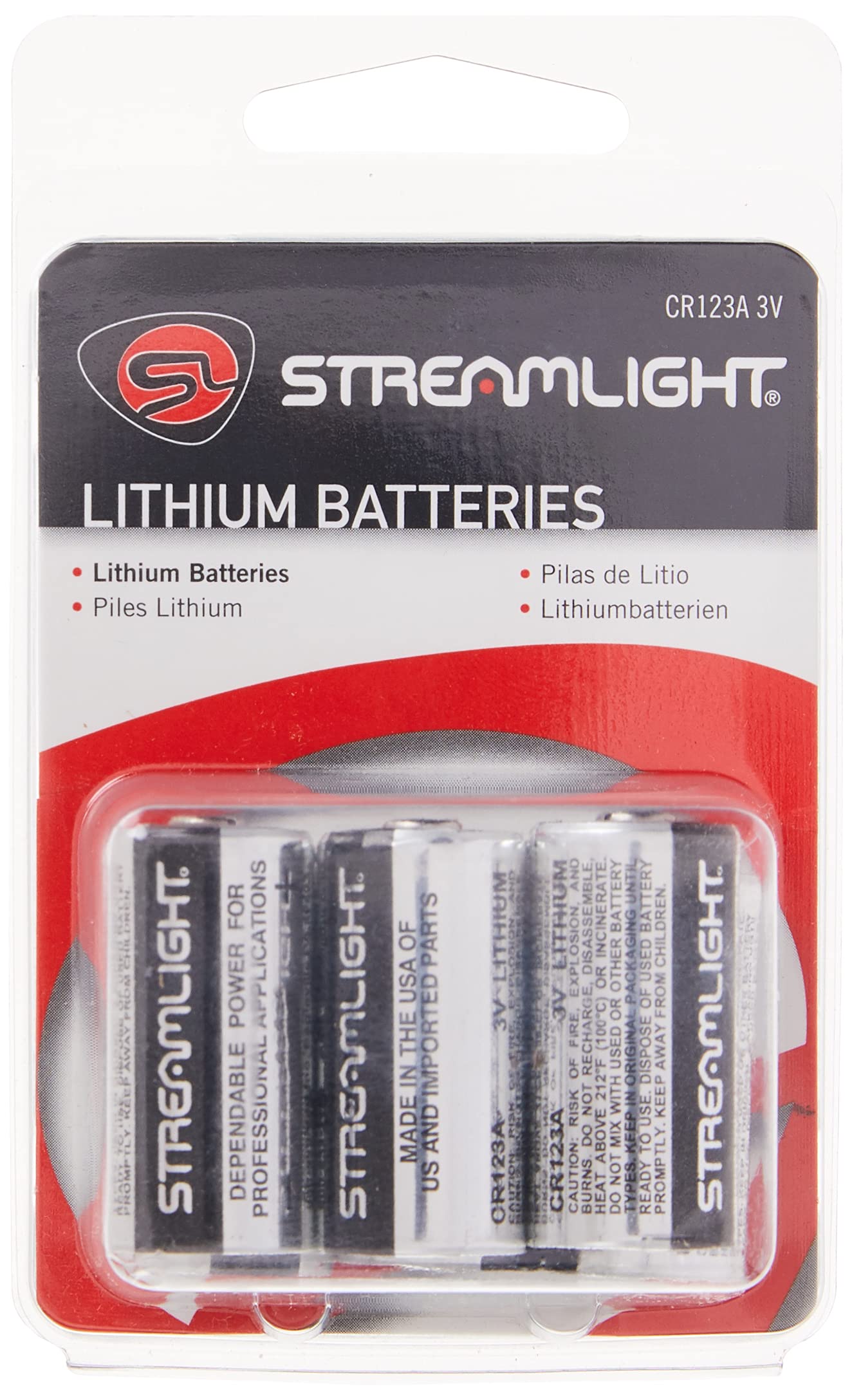 Streamlight 85180 3V CR123A Lithium Batteries, 6-Pack, Black