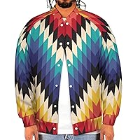 Colorful Geometric Pattern Men’s Bomber Jacket Baseball Sweatshirt Casual Varsity Coat Button Down Streetwear Coats