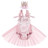 Baby Girl 1st Birthday Outfit Lace Tulle Romper Princess Tutu Dress Headband Shiny ONE Cake Smash Photo Shoot Clothes