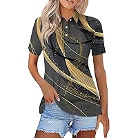 Park Pop Short Sleeve Shirts Women Independence Day Flowy Slims Cotton Tshirts for Women Comfort Print V Gold L