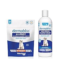 Vetnique Dermabliss Allergy Chews 30ct and Dermabliss Anti Itch Dog Shampoo Hickory Salmon Soft Chew Supplement Dog Allergy Shampoo