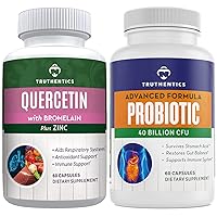 Quercetin with Bromelain and Zinc Plus Advanced Probiotic with Prebiotics Bundle - Immune, Respiratory & Digestive Health Support - Gluten Free, Non-GMO