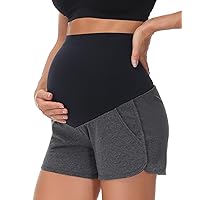 HOFISH Women's Maternity Shorts Over The Belly Cotton Casual Pregnancy Workout Sleep Shorts with Pocket