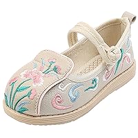 WUIWUIYU Toddlers Girls Chinese Traditional Embroidered Shoes Round Toe Ballet Flats Retro Dress Mary Jane Flat