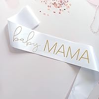 Baby Mama Sash for Baby Shower, Mommy to Be Sash for Gender Reveal, Boy or Girl, Pink or Blue, He or She Baby Sex Reveal Decorations, New Mom Gifts for Women, White