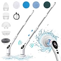 Electric Spin Scrubber, Voice Prompt Cordless Cleaning Brush with 9 Replaceable Brush Heads,3 Adjustable Speeds, Extension Handle Power Shower Scrubber for Bathroom,Bathtub, Kitchen, Floor, Tile