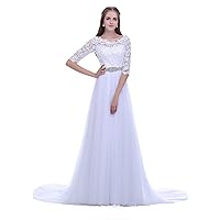 Timeweddingdresses Women's Half Sleeve Princess Lace Wedding Dress