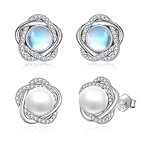 925 Sterling Silver Pearl and Moonstone Stud Earrings Jewelry Gifts for Women Girls