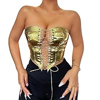 YiZYiF Women's Metallic Ruched Crop Tops Sleeveless Raves Tops Shiny Clubwear Holographic Tank Tops