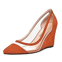 WAYDERNS Womens Pointed Toe Office Slip On Suede PVC Solid Wedge High Heel Pumps Shoes 3.3 Inch