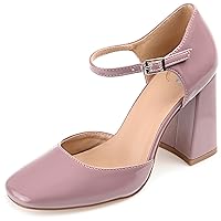 Journee Collection Womens Medium and Wide Width Hesster Mary Jane Mid Block Heel Square Toe Pumps