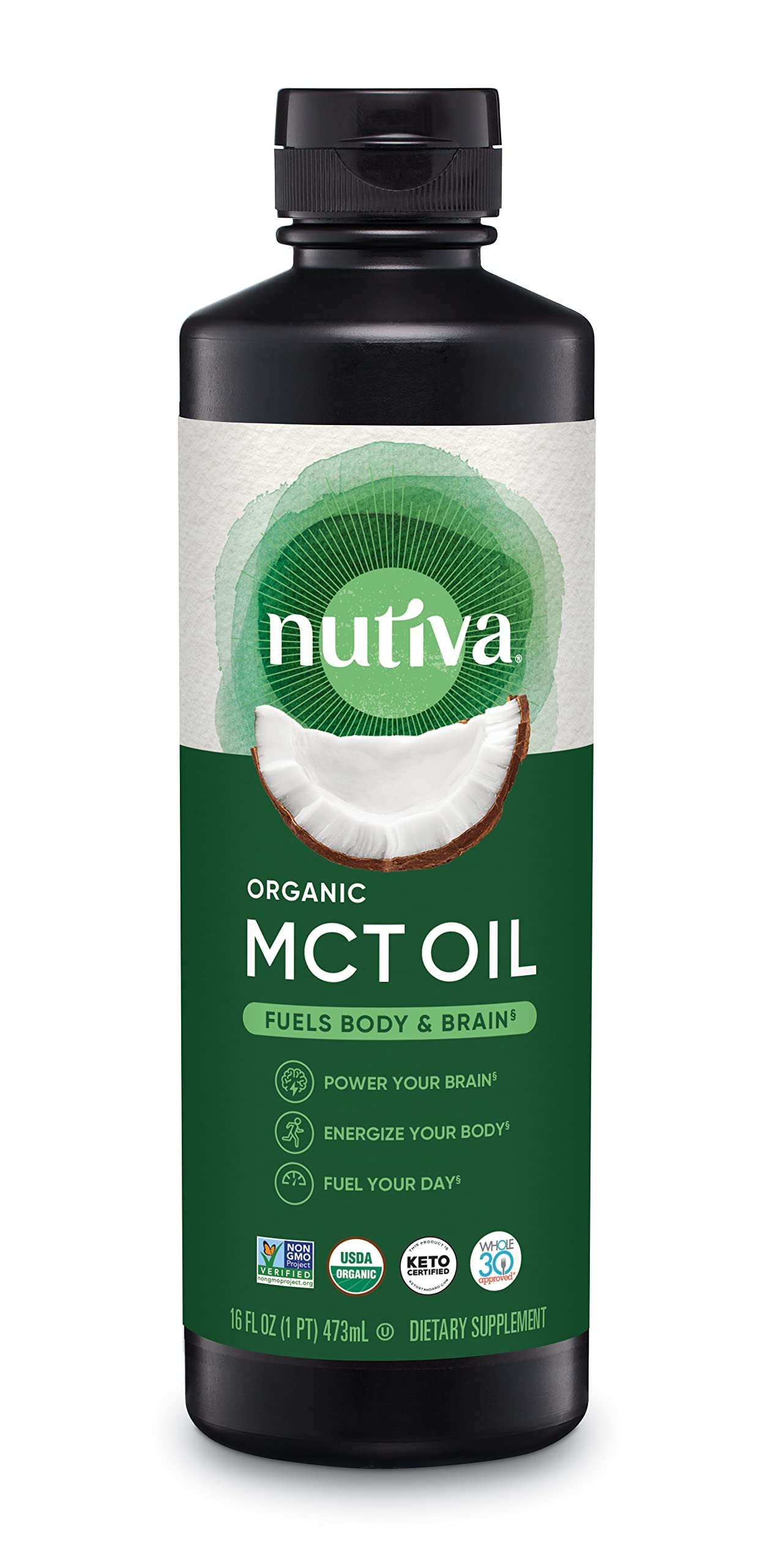 Nutiva Organic MCT Oil, 16 fl oz, Unflavored for Keto Coffee, Non-GMO Oil made from Organic Coconuts, Keto Friendly, Best MCT Oil Wellness Ketosis Supplement, 14g of C8 & C10 per serving