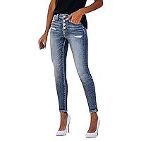 Denim Pull On Jeans for Women Slimming Stretch Trendy 2024 Skinny Tummy Control Denim Pants Ankle Slim Fit Modern Mom