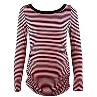 Pink Stripes, Boat Neck Shirred Sides, Long Sleeve Top