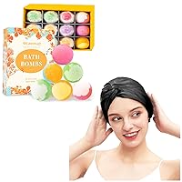 12ct Bath Bombs for Women & Men Relaxing & 100% Mulberry Double Layered Silk Hair Bonnet with Kont Design