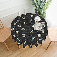 Bumble Bees Print Round Tablecloth 60 Inch Table Cloth Circular Table Cover for Dining Kitchen Banquet Dinner