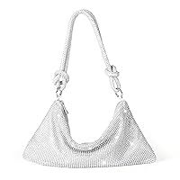 Valleycomfy Chic Rhinestone Purses for Women Sparkly Evening Handbag Bling Hobo Bag Shiny Silver Clutch Purse for Party