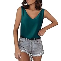 Women Fashion Sleeveless T Shirts V Neck Slim Fit Sexy Tops Casual Trendy Clothes Tees