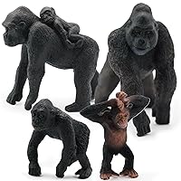 Gemini & Genius King Kong Toys, Safari Animal Toys Gorilla Family Figurines, Wildlife World Action Figure, Backyards Garden Flowerpot Room Decoration, Cup Cake Toppers for Ages 3 Years Old & Up Kids
