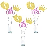 Glitter Oh Girl Centerpiece Sticks Baby Girl Table Toppers Baby Shower Decorations for Girl, Set of 15