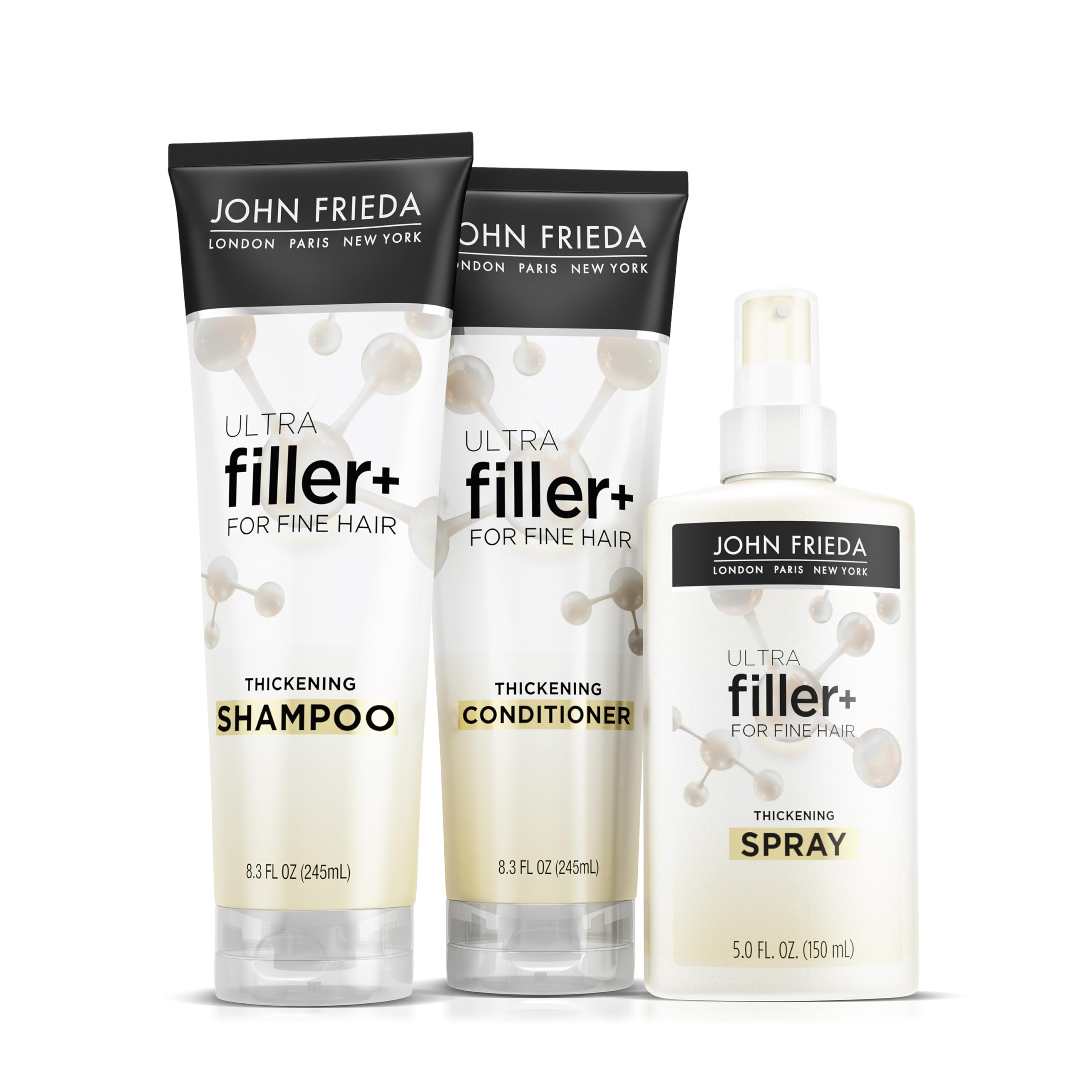 John Frieda ULTRAfiller+ Thickening Shampoo for Fine Hair, 8.3 Oz ULTRAfiller+ Thickening Conditioner, 8.3 Oz ULTRAfiller+ Thickening Spray Bundle, 5 Oz