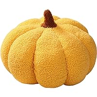 7 inch Teddy Fleece Pumpkin Plush Pillow Soft Pumpkin Plush Toys Pumpkin Stuffed Throw Pillow Halloween Pumpkin Toys for Home Office Bedroom Party (13.78 in, Yellow)