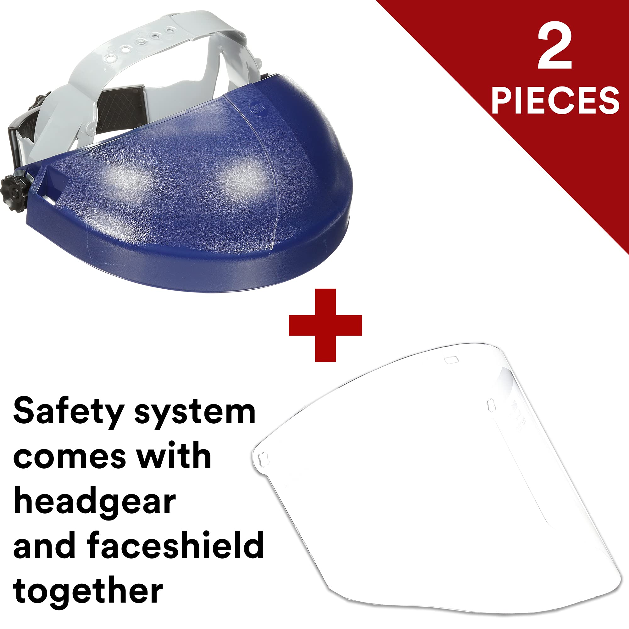 3M H8A Ratchet Headgear and Visor Combination with 3M WP96 Clear Polycarbonate Faceshield, Complete Headgear and Face Shield Safety System, ANSI Z87, Adjustable, Thermoplastic, Clear