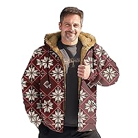 Winter Jackets For Men Christmas Print Fleece Zip Up Hoodie Warm Windbreaker Oversized Heavy Jacket