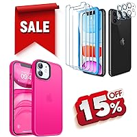 CANSHN Matte Designed for iPhone 11 Case Hot Pink + 3 Pack Screen Protector for iPhone 11 [6.1 inch] + 3 Pack Tempered Glass Camera Lens Protector with Easy Installation Frame - 6.1 Inch