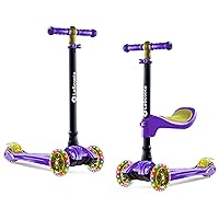 LaScoota 2-in-1 Kids Kick Scooter, Adjustable Height Handlebars and Removable Seat, 3 LED Lighted Wheels and Anti-Slip Deck, for Boys & Girls Aged 3-12 and up to 100 Lbs.