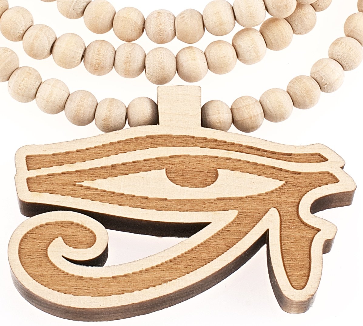 GWOOD Eye Of Ra Wood Pendant 36 Inches Long Beaded Necklace