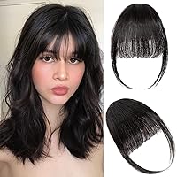 Clip in Bangs 100% Human Hair Wispy Bangs Natural Black Air Bangs Fringe with Temples Clip in Hair Extensions Curved Bangs Hairpieces for Women Daily